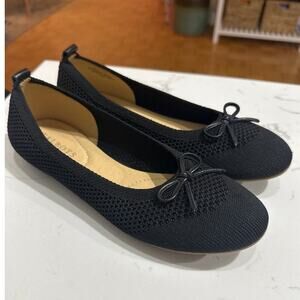 Talbot's Women's Black Penelope Knit Ballet Flat with Bow, NWOT, 7.5